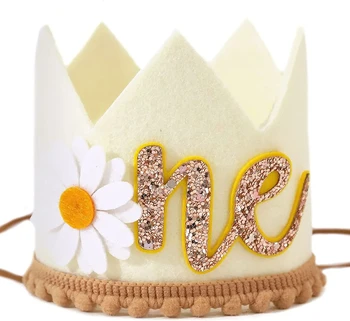 Украшение для вечеринки в виде шляпки на день рождения ребенка с ромашкой, корона из хризантемы, принадлежности для украшения на 1-й день рождения из хризантемы