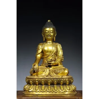 40 см китайская латунная Статуя Будды Шакьямуни Старая Бронзовая позолоченная Статуя Будды