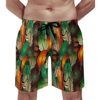Забавные шорты из перьев Летние шорты с ярким принтом Гавайи Короткие брюки Мужская спортивная одежда Плавки удобного дизайна