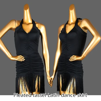 Женская черная юбка для латиноамериканских танцев, юбки для бальных танцев с рюшами и кисточками, юбки для румбы, самбы, танго, Чачи, юбки с оборками, костюм для танца живота