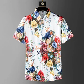 Мужская рубашка С короткими рукавами, Новая Летняя Мужская рубашка С принтом В Гавайском пляжном стиле, Модный Тренд, Дышащая Повседневная рубашка-стойка