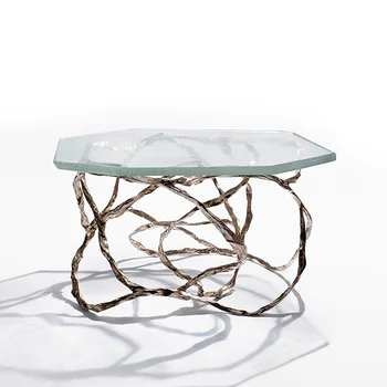 Современный легкий роскошный чайный столик из чистой меди, круглый стол с резьбой, дизайнерский акриловый прозрачный край, несколько отклонений от нормы