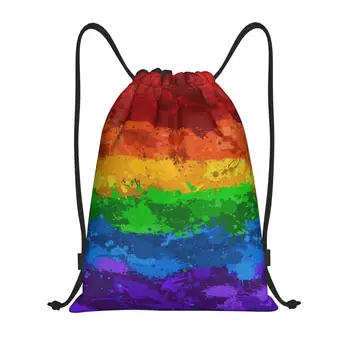 ЛГБТ Радужный флаг с брызгами краски, рюкзак на шнурке, женский спортивный рюкзак для спортзала, переносная сумка для покупок GLBT, гордость геев и лесбиянок, сумка для покупок