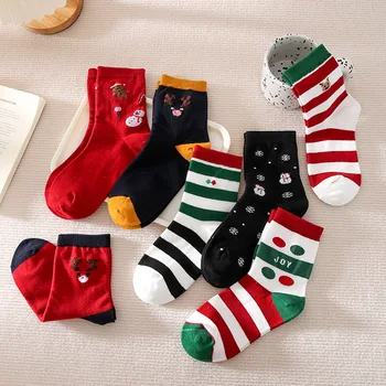1 пара новых Рождественских носков, чулки в Рождественский подарок, женские хлопчатобумажные осенне-зимние носки средней длины