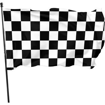 Черно-белый флаг Расы в клетку, Гобелен, баннер размером 3x5 футов, вечеринки в общежитии, Настенное украшение, сад, двор, в помещении и на улице