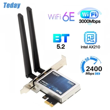 Настольный Wi-Fi 6 Intel AX210 PCIe WiFi Адаптер Bluetooth 5.2 3000 Мбит/с 2.4G 5G 6G 802.11ax AX210NGW Беспроводная карта WiFi 6E