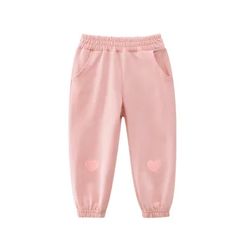 Весенне-осенние новые спортивные штаны для девочек, брюки с принтом Love Pattern, спортивные штаны для маленьких девочек, розовые, от 2 до 9 лет, прямая поставка