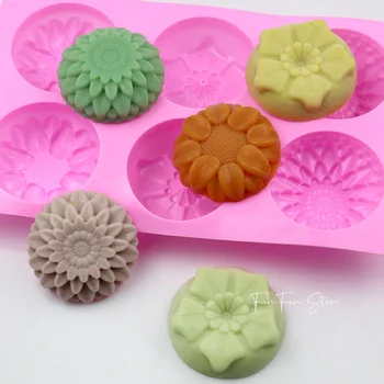 Новая силиконовая форма для мыла в форме цветка с 6 отверстиями, формы для торта ручной работы, формы для шоколадных свечей, Ароматерапия, изготовление мыла