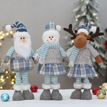 Телескопическая Рождественская кукла из синей ткани Санта Клаус Снеговик Кукла Лося С Рождеством Подарок для детей Подвески на Рождественскую елку Ноэль Навидад