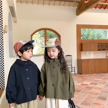 Детская осенняя куртка для девочек, пальто на пуговицах, детская ветровка, весенняя модная одежда для мальчиков, детский тренч в корейском стиле