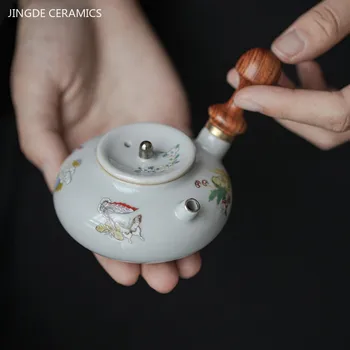чайник с античной керамической боковой ручкой объемом 90 мл, ручка из орехового дерева, косметический чайник небольшой емкости, домашний чайник для заварки чая, китайские чайные аксессуары