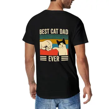 Новая винтажная футболка с лучшим котом-папой, мужская одежда в стиле хиппи, графическая футболка, футболки для тяжеловесов для мужчин