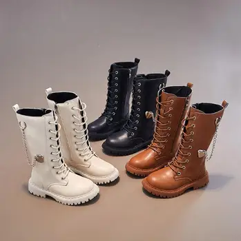 2023 Новые длинные сапоги для девочек, однотонные нескользящие универсальные Корейские зимние ботинки, детские модные ботинки для мальчиков с застежкой-молнией сзади и круглым носком