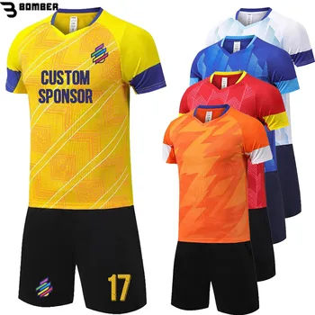 Высококачественные трикотажные изделия 2023 для мальчиков, тренировочный костюм с коротким рукавом, индивидуальный футбольный комплект для детей и взрослых.
