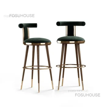 Роскошные Домашние барные стулья из массива дерева, современные дизайнерские барные стулья со спинкой, Кухонная мебель Nordic, Барный стул на стойке регистрации, изготовленный на заказ A