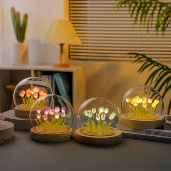 Светодиодный ночник в виде тюльпана на батарейках, детские настольные лампы ручной работы, цветочные прикроватные светильники для сна, мини-декор в виде тюльпана