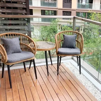 Скандинавская уличная мебель, ротанговый стул, набор из трех предметов, Простая комбинация уличной мебели для отдыха, для уличных стульев из ротанга