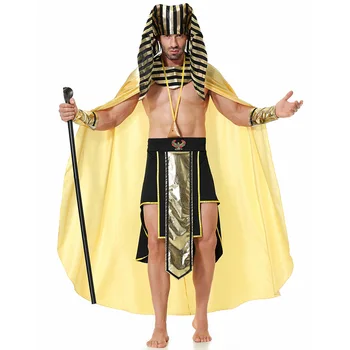 Костюм Египетского фараона Для взрослых Мужчин Забавный костюм Хэллоуин Косплей Король Одежда Фестиваль Вечеринка Плащ Мероприятие Наряд Необычный