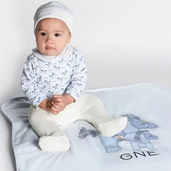 Новый детский синий комбинезон + нагрудник + шапочка для девочки, комплект одежды для маленьких мальчиков, комбинезоны для новорожденных