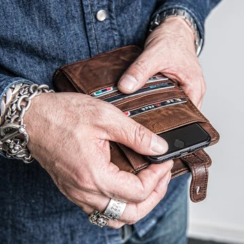 Мужской кошелек из овчины в стиле ретро AETOO, зажим для билетов с несколькими картами, складная вертикальная кожаная сумочка, которую можно положить в телефон