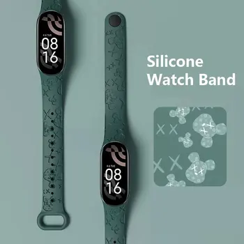 Ремешок для часов с рисунком 3D-печати для Xiaomi Mi Band 8 7 6 Силиконовый браслет Ремешки для наручных часов Mi band 4 3 Сменный ремень band5 band6