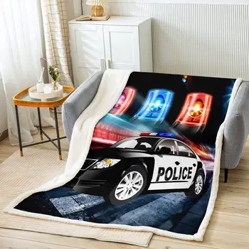 Детский полицейский автомобиль малыш флис бросить одеяло полицейский мальчиков Шерпа Одеяло для взрослых девочек Черная Полица автомобиля