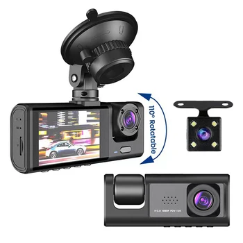 3-Канальный Видеорегистратор для Автомобильной Камеры Видеорегистратор Dashcam DVRs Black Box Двухобъективный Видеорегистратор с Камерой Заднего Вида 24-часовой Парковочный Монитор