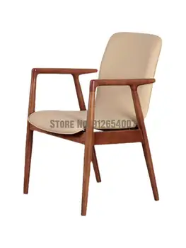 Подлокотник Удобная Кожаная спинка кресла Современный китайский обеденный стул из массива дерева Домашний Современный Легкий Роскошный Сетчатый Красный стул