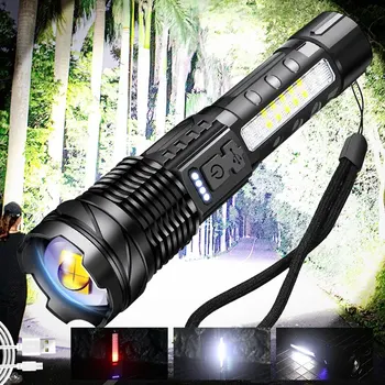Светодиодный Мощный Лазерный Зум-Тактический Фонарик USB Перезаряжаемый Портативный Фонарик-Вспышка Кемпинг Рыбалка Сильный Свет Наружные Фонари