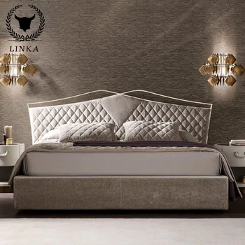 Италия роскошная двуспальная кровать в главной спальне мягкая кровать 1,8 м большая кровать из нержавеющей стали 6-футовая кровать роскошная мебель на заказ