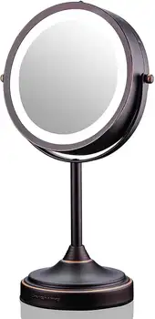 7-Дюймовое Настольное зеркало для макияжа с подсветкой, 1X и 7-кратная Лупа, Вращающийся Двусторонний Круглый светодиод, Отлично подходит для Туалетного столика, Ванной и спальни, Ванной комнаты.