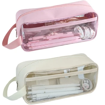 1 комплект прозрачного пенала, японский пенал для девочек большой емкости, дорогой пенал, пенал Белый и розовый