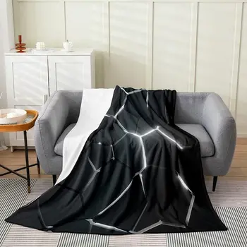 Шерп-одеяло из пчелиных сот, шестиугольное одеяло из черного флиса для детей, ультрамягкое плюшевое одеяло в виде геометрического улья