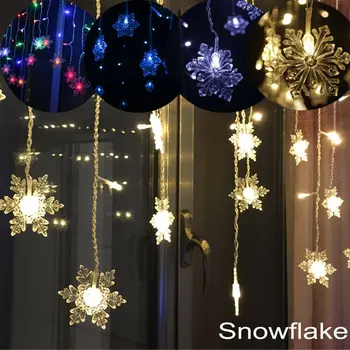 Рождественские снежинки, светодиодные гирлянды, мигающие огни, свет для занавесок, Водонепроницаемая праздничная вечеринка, Подключаемая волна, сказочный свет 3,5 М