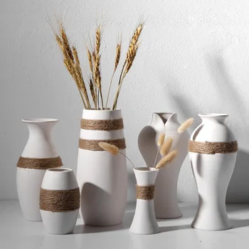Креативный декор Белая пеньковая веревка, керамическое искусство, водная культура, ваза для сухих цветов, ваза из скандинавского стекла, украшение для дома в гостиной