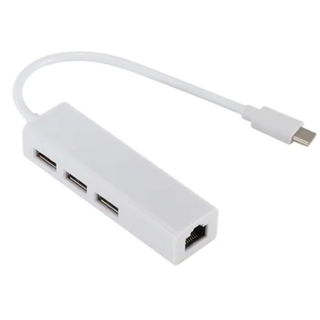 USB 3.1 КОНЦЕНТРАТОР TYPE C к Сетевому Адаптеру Ethernet LAN 100 Мбит/с RJ45 USB-C С 3 Портами USB-Концентратор-Разветвитель Для Ноутбука MacBook Pro