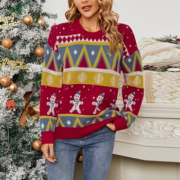 Женский Рождественский трикотажный свитер, зимний теплый топ с рисунком снеговика и снежинки, Корейские повседневные свободные свитера Y2k, наряды