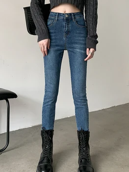 Женские узкие джинсы-карандаш, винтажные женские брюки-стрейч с высокой талией, обтягивающие брюки длиной до щиколоток, повседневные женские джинсы 2023 года.