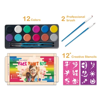 Палитра Красок для лица для детей Face Swatch Palette - Яркие цвета Красок Для лица, Трафареты и 2 Кисти - Body Painting Kids Face Paint