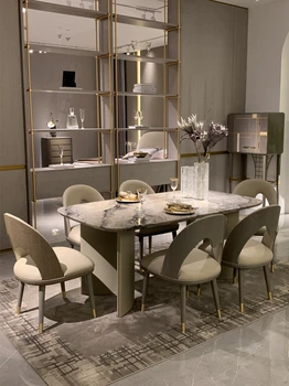 Итальянский легкий роскошный стол современный простой домашний мраморный прямоугольный обеденный стол, сочетание обеденного стола и стула высокого класса