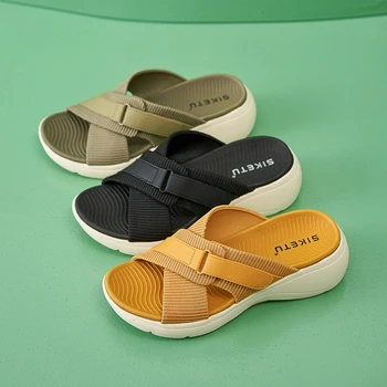 Женские летние сандалии SIKETU, водонепроницаемая обувь на платформе с ремешком на щиколотке, удобные повседневные сандалии на наклонном каблуке