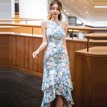 2023 Летняя Новая Корейская версия, Темпераментное Тонкое Длинное платье, Женская мода, платья с принтом 