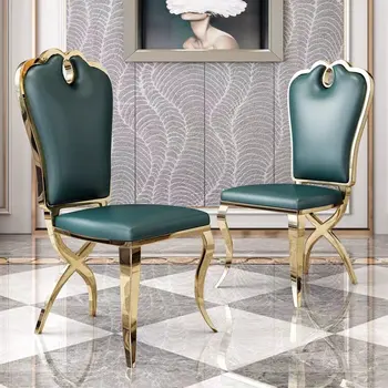 Современный Легкий Роскошный Кожаный обеденный стул, мебель для домашней гостиной, Великолепный Золотой стул с высокой спинкой, Скандинавский кухонный стол, стул