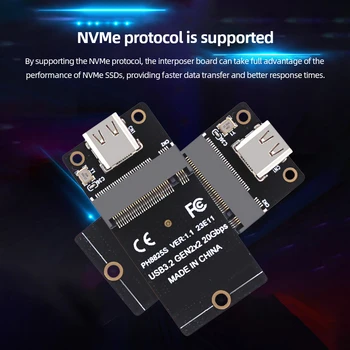 Плата NVME Riser Board 20 Гбит/с M.2 Для SSD-адаптера Type C USB3.2 Gen2x2 Плата Адаптера ASM2364 2000 Мбит/с для SSD 2230/42/60/80 Прямая поставка
