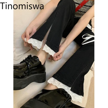 Уличная одежда Tinomiswa, модные джинсы из денима, женская кружевная повязка в стиле пэчворк, повседневные универсальные брюки, женские летние капри с высокой талией.