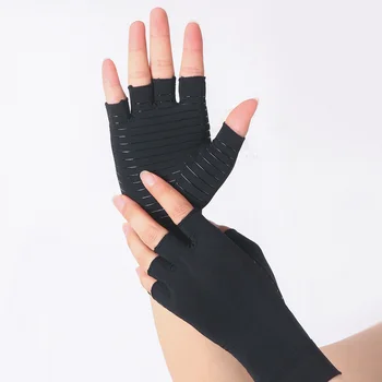 Пара силиконовых нескользящих теннисных спортивных перчаток для кормления, удобные перчатки компрессионного трикотажа из медного волокна на половину пальца