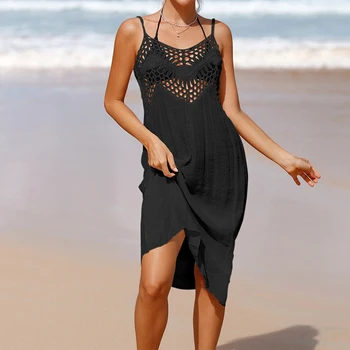 Женские летние пляжные платья на тонких бретельках с V-образным вырезом, открытая солнцезащитная одежда для девочек, пляжная одежда для женщин