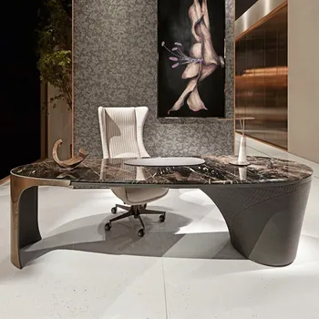 Дизайнерская мебель высокого класса из итальянского светлого роскошного мрамора, комбинированный стол и стул boss desk письменный стол