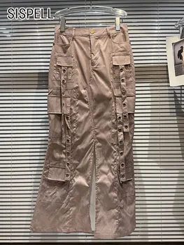 Винтажная женская юбка-русалка с карманами в стиле пэчворк SISPELL, с высокой талией, с разрезом, облегающие однотонные уличные юбки, Новинка женской моды