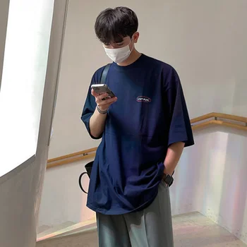 Мужская футболка SYUHGFA с коротким рукавом и надписью, мужские корейские свободные топы с граффити и круглым вырезом, мода 2023, Летняя мода